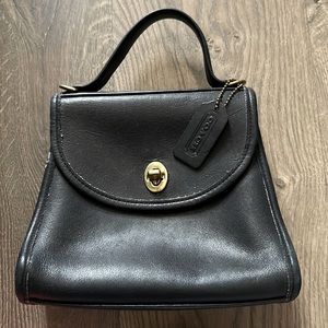 Vintage Coach Regina Bag Black Leather Satchel Crossbody 9983 Hangtag Brass